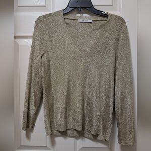 The Fold London Metallic Gold V Neck sweater Size XS